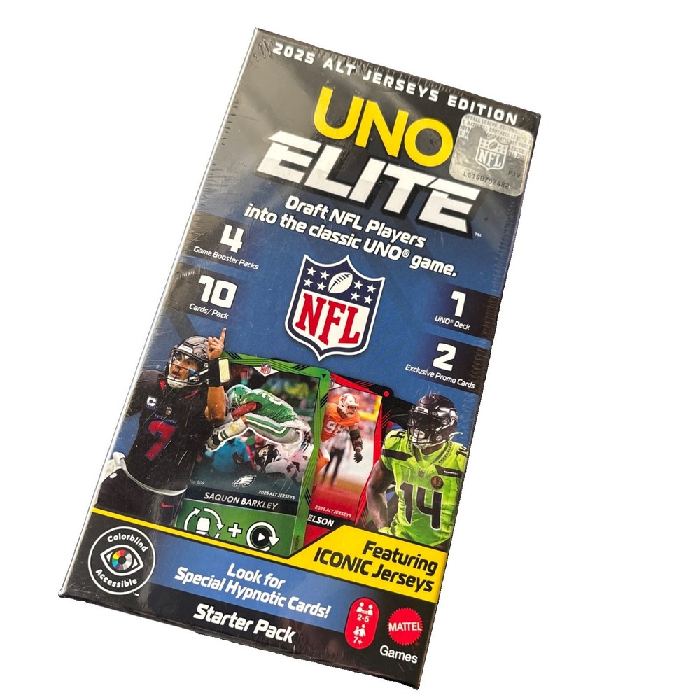 Mattel UNO Elite NFL 2025 Alt Jerseys Edition Booster Set 4 Card BoosterPacks